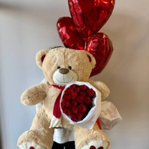 подарок на день рождения плюшевый мишка букет цветов гелиевые шары Кайф Гродно